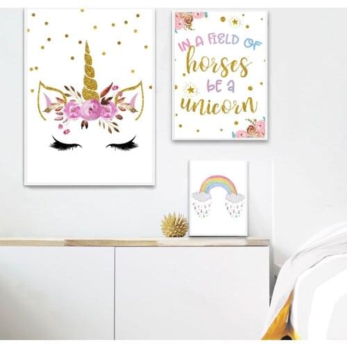 Pink Unicorn Poster Nursery Quotes Canvas Print Painting Nordic Style Wall Art Decorative Picture Baby Girl Bedroom Decoration