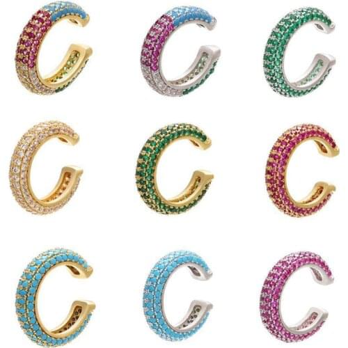 Shcool C Shaped CZ Zirconia Ear Clip Hip Hop Trendy Copper Inlaid Ear Cuff For Women Simple No Pierced Party Fine Jewelry Gift