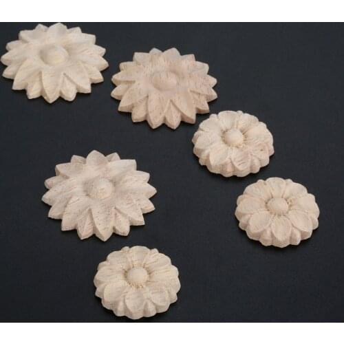 2pc Floral Wood Carved Decal Corner Appliques Frame Wall Furniture Woodcarving Decorative Wood Figurines Crafts Home Decor 3/4cm