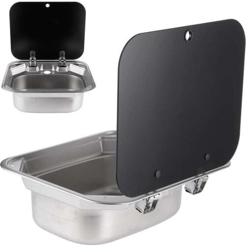 Square Stainless Steel Sink Foldable Kitchen Single Basin with Tempered Glass Lid for RV Caravan rv styling