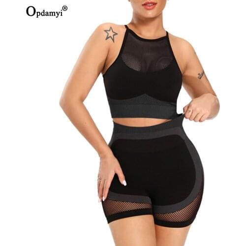 Summer Seamless Women Sport Suit Gym Workout Clothes Mesh Shorts Fitness Sexy Sports Bra Scrunch Butt Leggings Shorts Yoga Sets