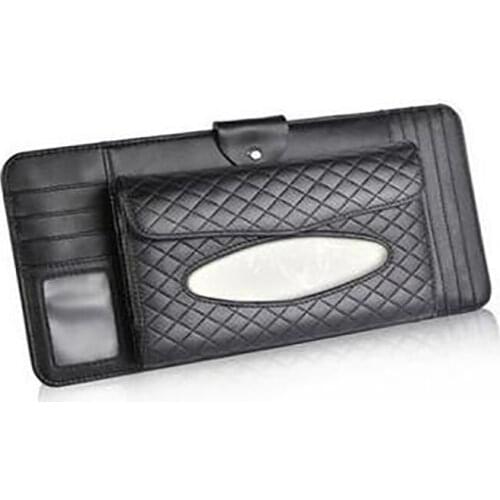 Multi-function car sun visor tissue box holder Leather hanging pater towel case napkin cards CDs glasses storage bag organizers