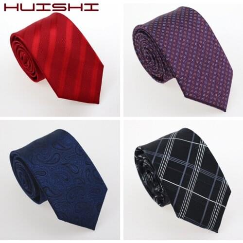 HUISHI Polyester Jacquard Tie Man For Mens Wedding Business Suit 7cm Neckties For Skinny Wide Neck Tie Slim Gravatas Accessories