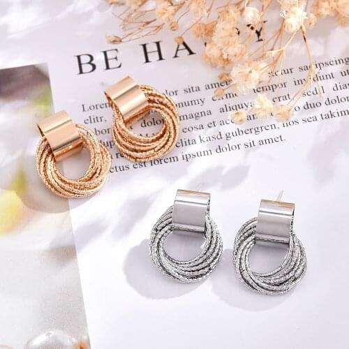 New Style Simple and Versatile Matte Metal Tassel Multilayer Round Winding Geometric Earrings Female Fashion Earrings Jewelry