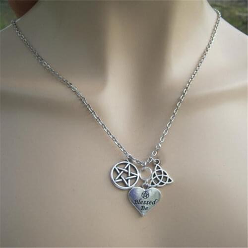 Fashion Blessed Be Heart Pentacle Charm Necklace, Celtic Knot Wiccan Witchcraft Pendant, Triquetra Witch Ladies Jewelry 2021