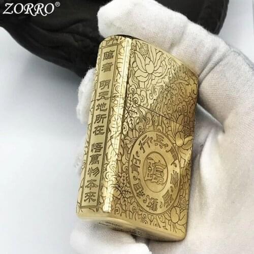Original Zorro Kerosene Lighter Pure Copper Carving Classic Pattern Business Gift Outside Ignition Tool