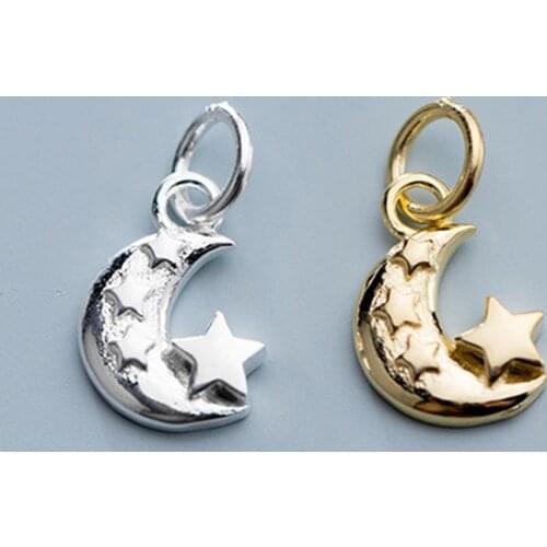 Fashion 925 Sterling Silver Star Moon Dangle Charms 11mm Decoration S925 Silver Pendants DIY Jewelry Findings For Women Men Gift