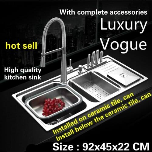 Tangwu Luxurious kitchen sink upscale 1 mm thick food grade 304 stainless steel double grooves 92x45x22 CM