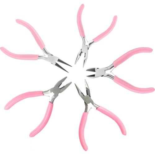 LMDZ Pink Anti-slip Handle Hand Craft Pliers Round Head Jewelry Pliers Hardware Tools for DIY Jewelery Accessory Design Cutting