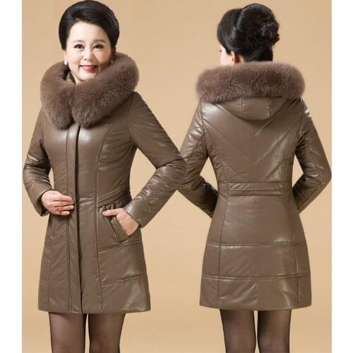 S-8xl Plus Size Middle-aged Elderly Womens Genuine Leather Jackets Real Fox Fur Coats Waterproof 2020 Elegant Thick Warm Parkas