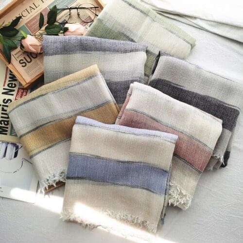 Fashion Women Cotton And Linen Striped Scarf Fashion Long Laday Solid Shawl Warm Japanese Unisex Style Mens Scarves