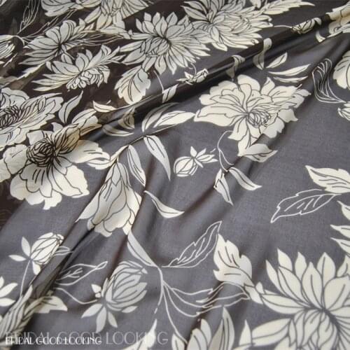 Silk Georgette Chiffon Fabric Dress Brown Beige Flower Clothing DIY Patchwork Tissue