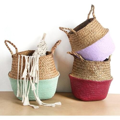 Folding Bamboo Knitted Storage Basket Eco-friendly Seagrass Basket Nordic Storage Baby Laundry Basket Plants Baskets