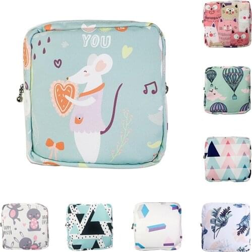 1pcs Women Portable Sanitary Napkin Storage Bag Cotton Travel Makeup Storage Bag Literary Zipper Coin Purse Sundries Storage