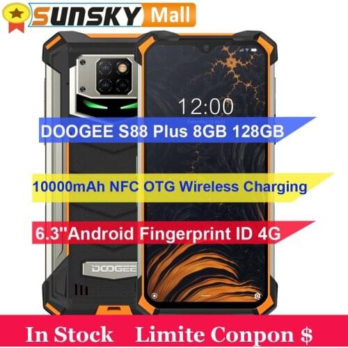 DOOGEE S88 Plus Phone 8GB 128GB Waterproof 10000mAh Fingerprint ID 6.3 inch Android 10.0 Octa Core 4G NFC OTG Wireless Charging