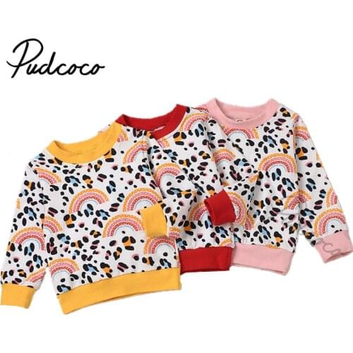 Babys Rainbow Leopard Printed Top, Long Sleeve Round Neck Pullover Sweater for 6-24M Newborns of Spring and Fall Wear