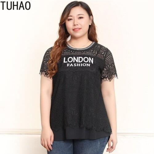TUHAO Plus Size 10XL 8XL 6XL Elegant Black Lace Blouse Shirt Women Shirts Casual Office Women Blouse Tops Blusas Camisas Mujer