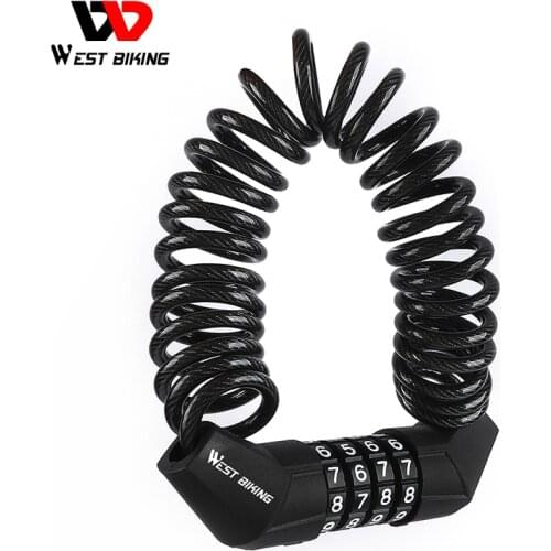 WEST BIKING 1.5m Helmet Lock 4 Digit Password Anti-theft Bicycle Locks for Scooter Motorcycle Backpack MTB Road Bike Cable Lock