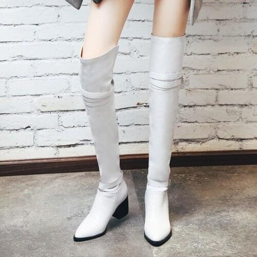 2020 New Winter Round Toe Ladies Over The Knee Boots with Sexy High Heels Autumn Womens Shoes Buckle Womens Boots Size 33-48