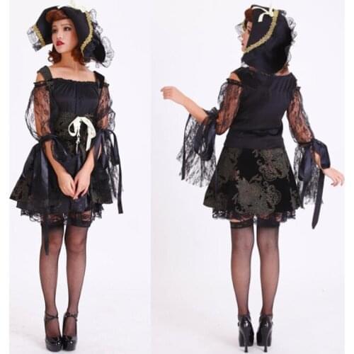 Women Halloween Cosplay Costumes Women Sexy Little Pirate Witch Cosplay Costumes Bar Pole Dancing Girl Dress Headwear 2 PCS Set