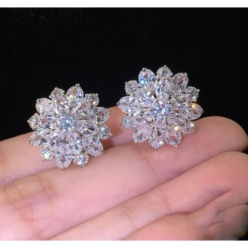 925 Sterling Silver Yellow/White Daisy Flower Clear CZ Stud Earrings for Women Fine Jewelry Valentines Day Gift