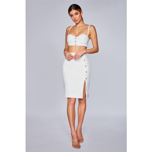 New Arrival Women Sets White Strap Short Tops With Skirts 2 Pieces Summer Bandage Sets Evening Party Clothes