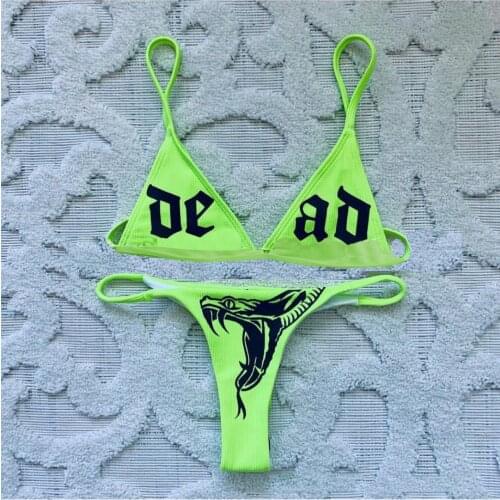 Women Sexy Pattern Print Bikini Sleeveless Sling Bras Briefs Swimsuit Two-pieces Set e Bikini Sets Brazilian micro bikini