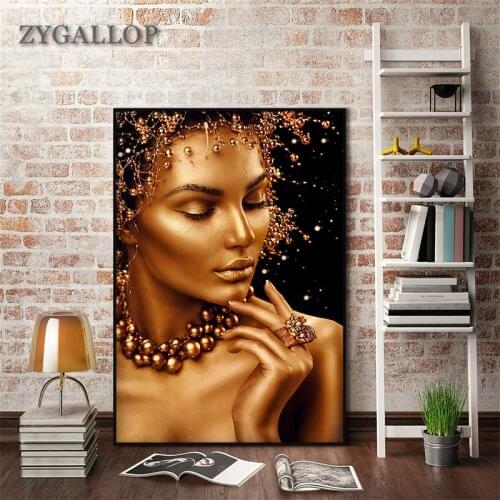 ZYGALLOP Gold Black Woman Canvas Paintings Nude Art Posters and Prints Light Luxury Wall Paintings for Living Room Decoration