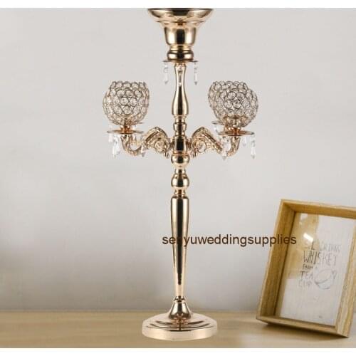 10pcs )Tall Transparent 5 Arms Crystal Walkway Stand Decoration Gold Gorgeous Wedding Centerpiece Candelabra Centerpieces 1284