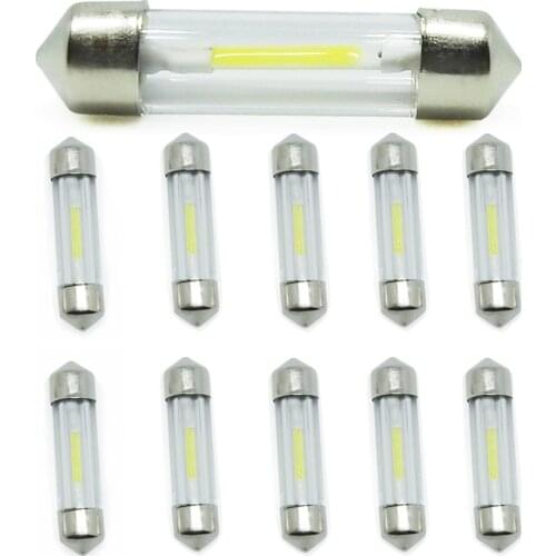 10x C5W Led Filament Cob Glass Car Interior Light Auto Festoon Lamp 31mm 36mm 39mm 41mm Vehicle Dome Read Door Bulb 12V DC White