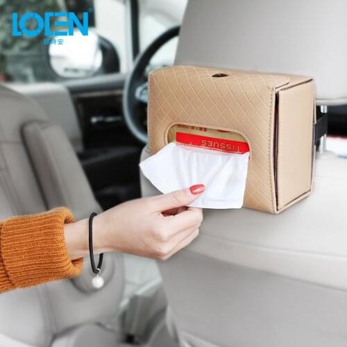 Car Interior Accessories Foldable PU Leather Seat Headrest Back Tissue Boxes Hanging Armrest Type For Universal Cars Home Office