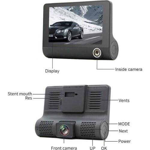 ANPWOO HD 1080P Dash Cam Full Car DVR Video Recorder Car Camera Loop Recording 3 Cameras 4.0 Inch IPS HD Display