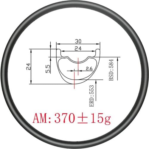 27.5er MTB AM ENDURO 30mmx24mm Hookless tubeless Asymmetric Disc carbon rim UD 3K 12K matte glossy circle bike 650B carbon wheel