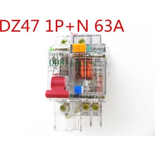 Free shipping DZ47 63A 1P+N Residual current Circuit breaker with over current and Leakage protection RCBO