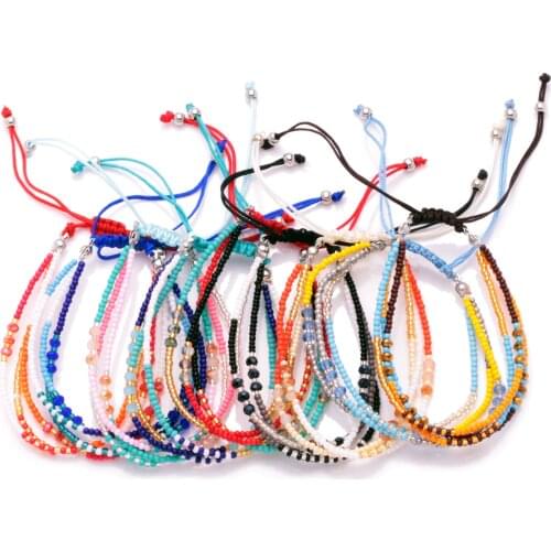 Multicolored Three Layers MIYUKI Glass Seed Beads Adjustable Bracelet Women Femme Crystal Draw String Knot Triple Boho Jewelry