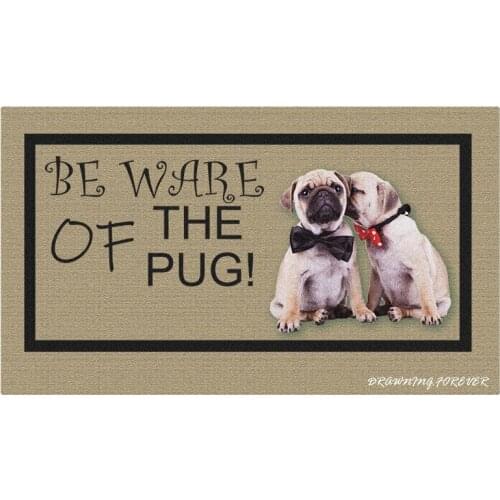 Be Ware of The Pug! Tape Rectangular Mats Modern Entrance Doormats Dust-Proof Dog Mat Funny Outdoor Indoor Rubber Mat