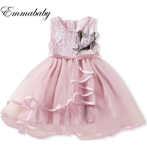 Emmababy 2019 Flower Kid Toddler Baby Girl Sleeveless Mesh Dress Princess Wedding Lace Tutu Dresses 6M-5T