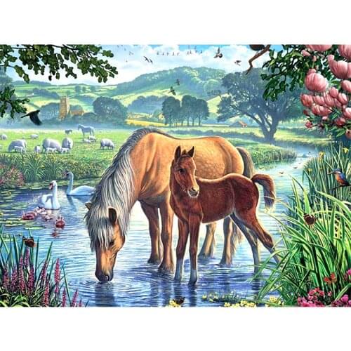 Full Square/Round Drill 5D DIY Diamond Painting "Horse Family" 3D Rhinestone Embroidery Cross Stitch 5D Home Decor Gift