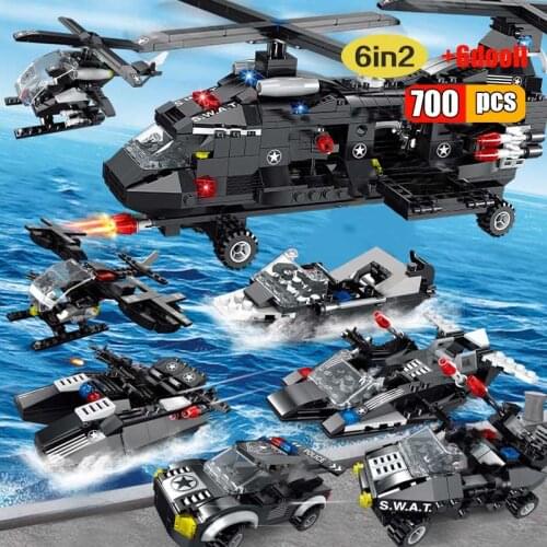 700pcs Military Swat Team Army Figures Plane Building Blocks Transport City Aircraft Airplane Bricks Toys for Children Boy Gifts