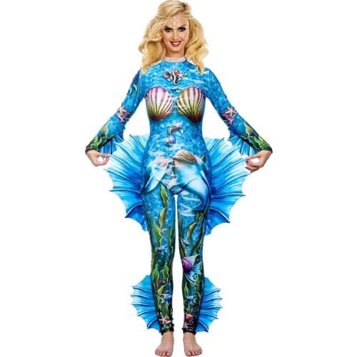 3D Fishtail Mermaid Costume Carnival Girl Halloween Jumpsuit Cosplay Swimsuit Outfit Aqua Queen Princess Catsuit For Adult Women