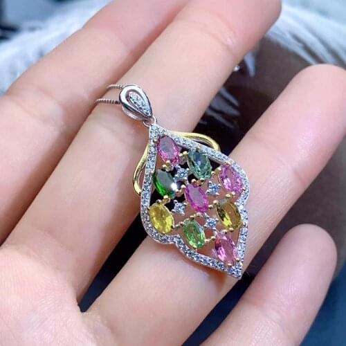 Beautiful multi-color natural tourmaline, each color is candy color, 925 silver necklace