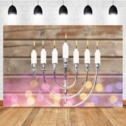 Laeacco Hanukkah Candle Menorah Wood Board Light Bokeh Dot Polka Birthday Backdrop Photographic Photo Background For Photo Studi