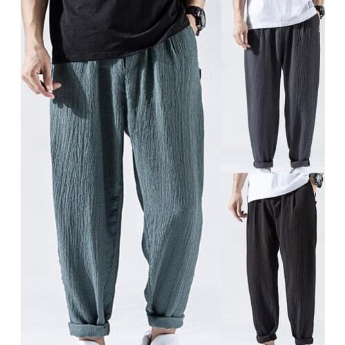 Summer Men Super Thin Drawstring Solid Color Multi Pockets Harem Pants Trousers for Sports Waist Straight Loose Pants Plus Size