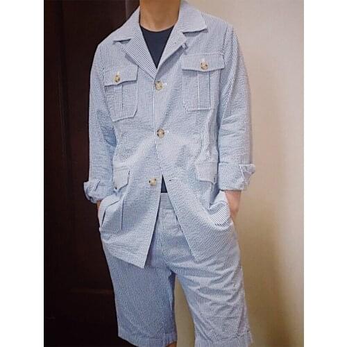 Safari jacket in summer Seersucker pure cotton gentry British retro slim hunting jacket
