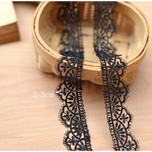 Hot !15 Yards 2.5cm Embroidered Water Soluble Lace Trim Fabric Ribbon White Black Flowers Wave Embroidery Lace