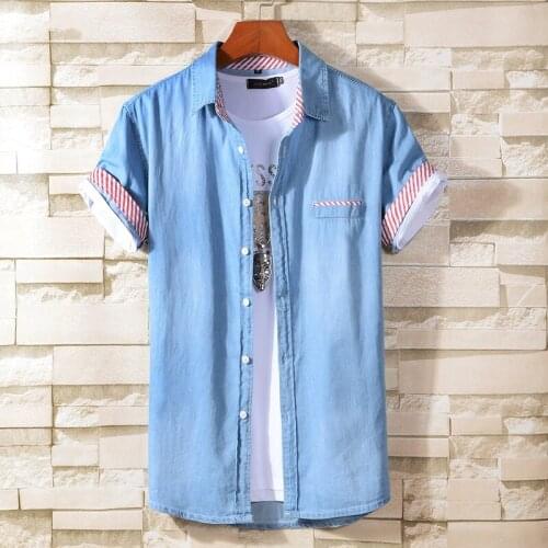 Korean Fashion Slim Denim Short Sleeve Shirt MenS Business Casual All-Match Thin Cowboy Shirt Jacket Male Brand Tops Summer New