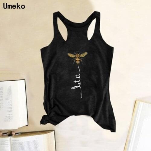 Umeko Fashion Sexy 2020 Tank Tops Women Summer Sleeveless Bee Letter Print Tank Female Casual Vest Ladies Plus Size Tops Tee