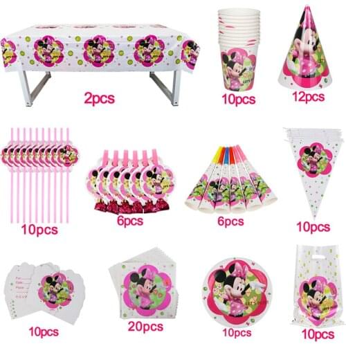 Disney Minnie Mouse Style Kids Favor Birthday Party Disposable Tableware Sets Decorations Supplies 106/100/80/68/56/24Pcs