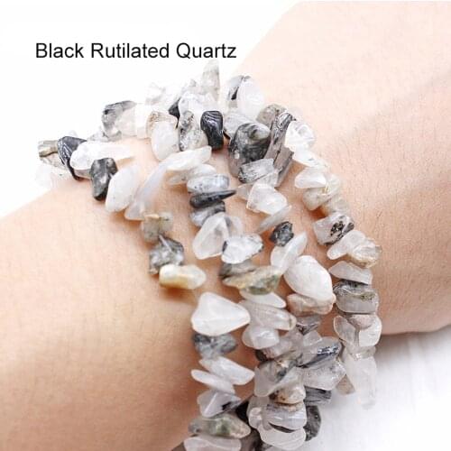 Natural Stone Black Rutilated Crystal Irregular Gravel Chips Beads For Making Jewelry Accessories Bracelet Necklace DIY