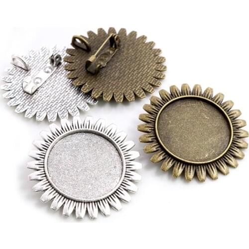 New Fashion 5pcs 25mm Inner Size Antique Silver Plated Bronze Brooch Cameo Cabochon Base Setting Charm Pendant